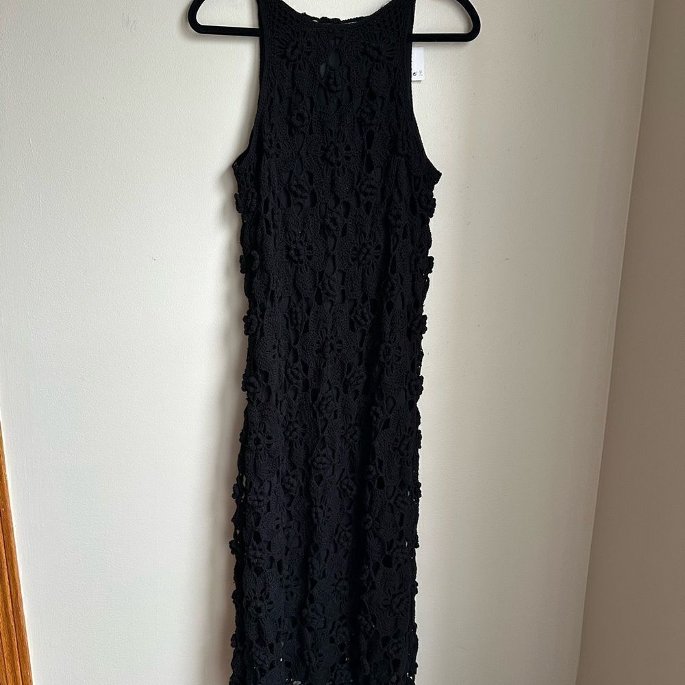 Zara Black Floral Crochet Midi Dress - Picture 3 of 7